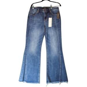 Liverpool Hannah Flare Jeans Womens 8 Blue Goodwell High Rise Distressed Raw Hem